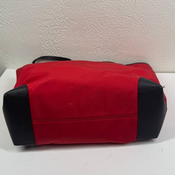 Michael Kors Eva Top Zip Tote Red Nylon Black Trim with Pouch & Snap Closure - Picture 7 of 10